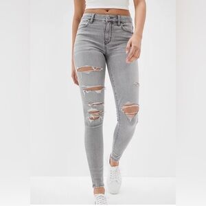 American Eagle Next Level Ripped High Waisted Jeggings in Grey Women’s Size 14